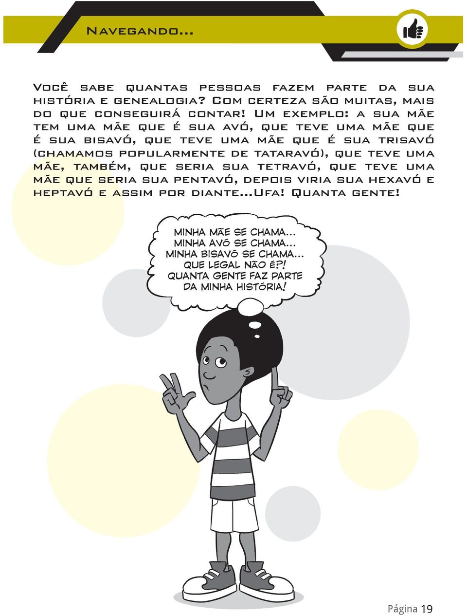 Um exemplo: a sua mãe tem uma mãe que é sua avó, que teve uma mãe que é sua bisavó, que teve uma mãe que é sua