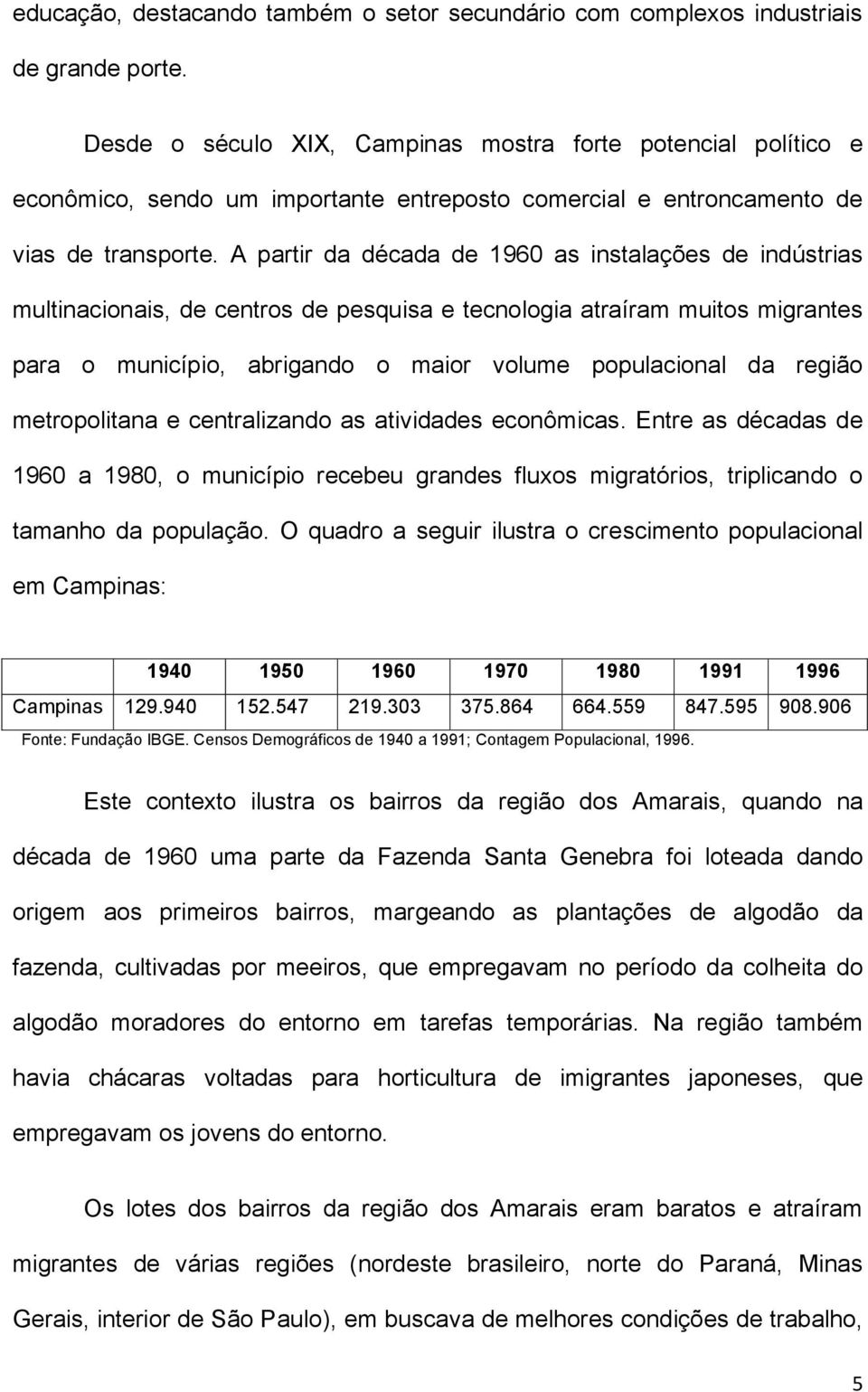 A partir da década de 1960 as instalações de indústrias multinacionais, de centros de pesquisa e tecnologia atraíram muitos migrantes para o município, abrigando o maior volume populacional da região