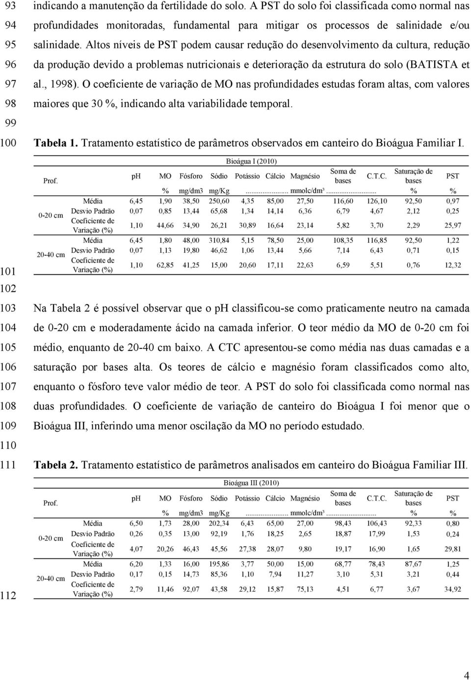 Altos níveis de PST podem causar redução do desenvolvimento da cultura, redução da produção devido a problemas nutricionais e deterioração da estrutura do solo (BATISTA et al., 1998).