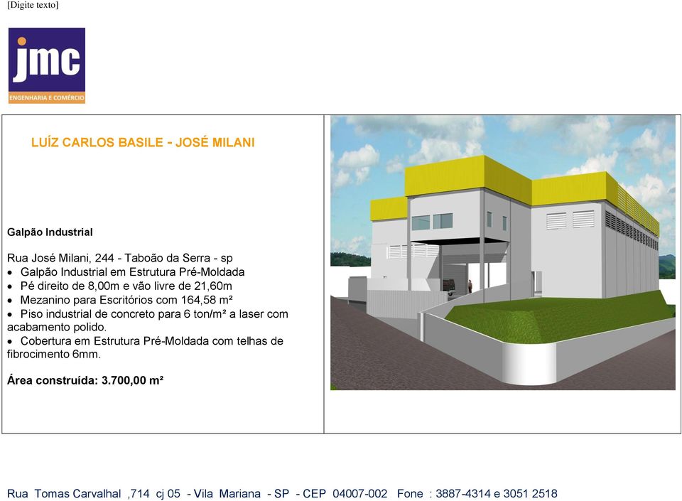 para Escritórios com 164,58 m² Piso industrial de concreto para 6 ton/m² a laser com acabamento