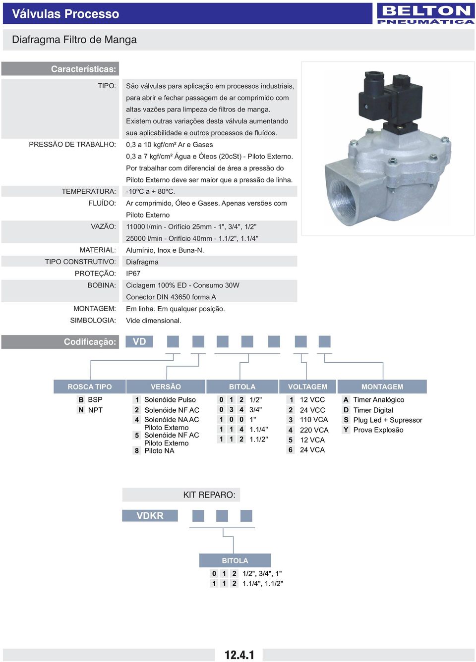 ,3 a kgf/cm² Ar e Gases,3 a 7 kgf/cm² Água e Óleos (2cSt) - Piloto Externo. Por trabalhar com diferencial de área a pressão do Piloto Externo deve ser maior que a pressão de linha. -ºC a + 8ºC.