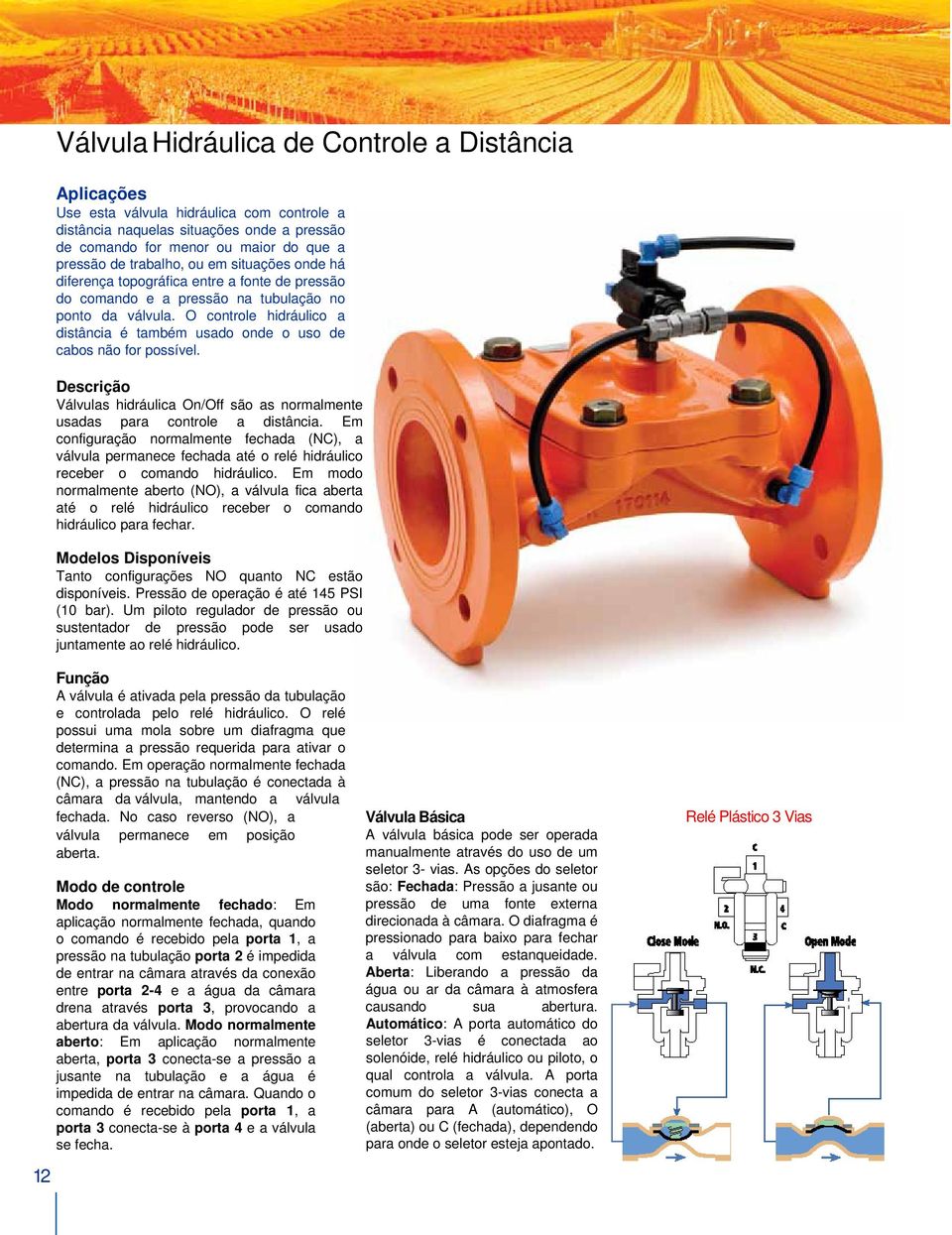 O controle hidráulico a distância é também usado onde o uso de cabos não for possível. Descrição Válvulas hidráulica On/Off são as normalmente usadas para controle a distância.