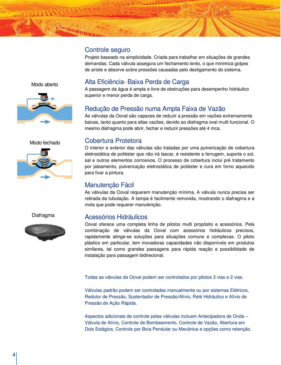 Modo aberto Alta Eficiência- Baixa Perda de Carga A passagem da água é ampla e livre de obstruções para desempenho hidráulico superior e menor perda de carga.