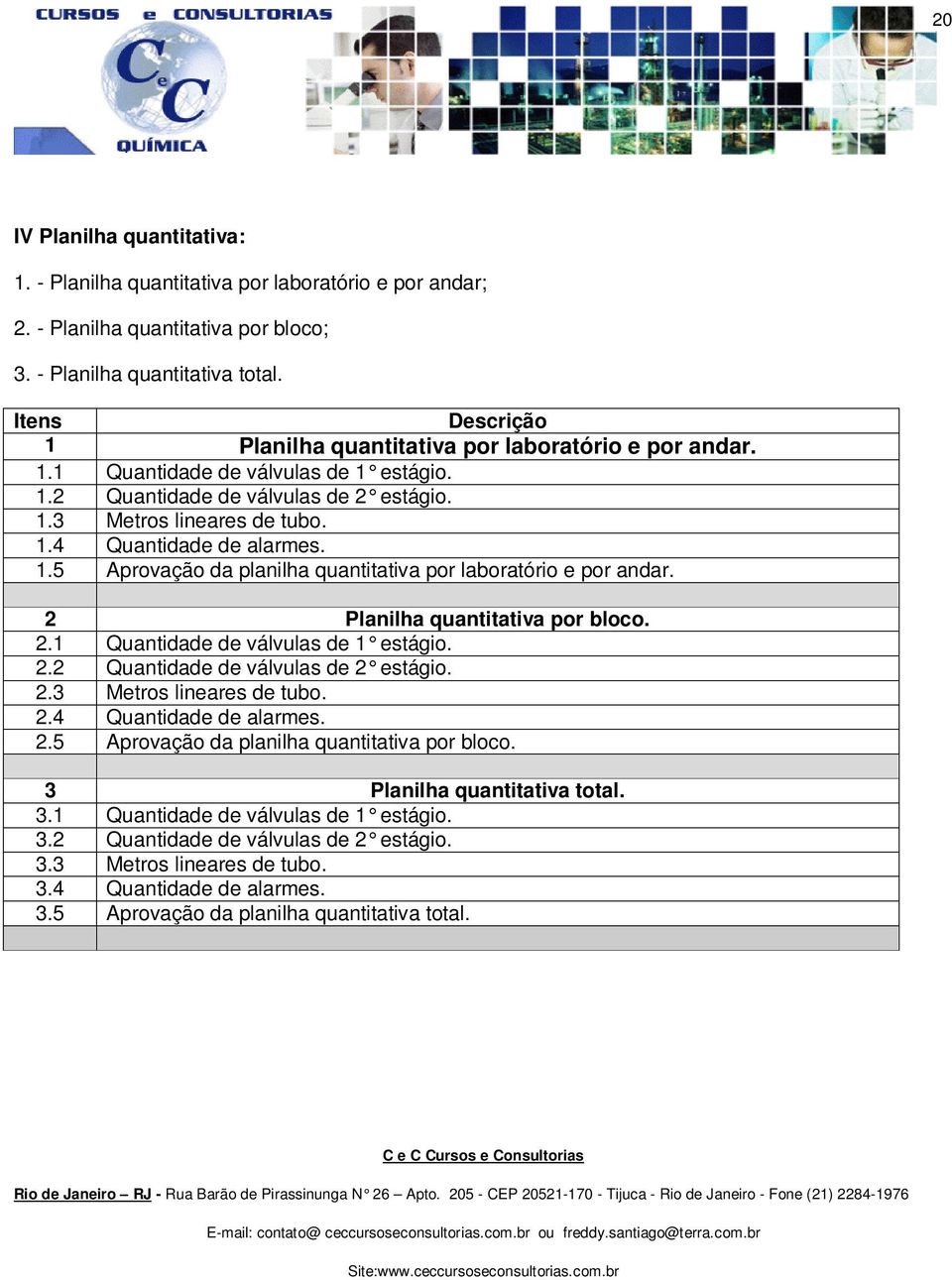 1.5 Aprovação da planilha quantitativa por laboratório e por andar. 2 Planilha quantitativa por bloco. 2.1 Quantidade de válvulas de 1 estágio. 2.2 Quantidade de válvulas de 2 estágio. 2.3 Metros lineares de tubo.