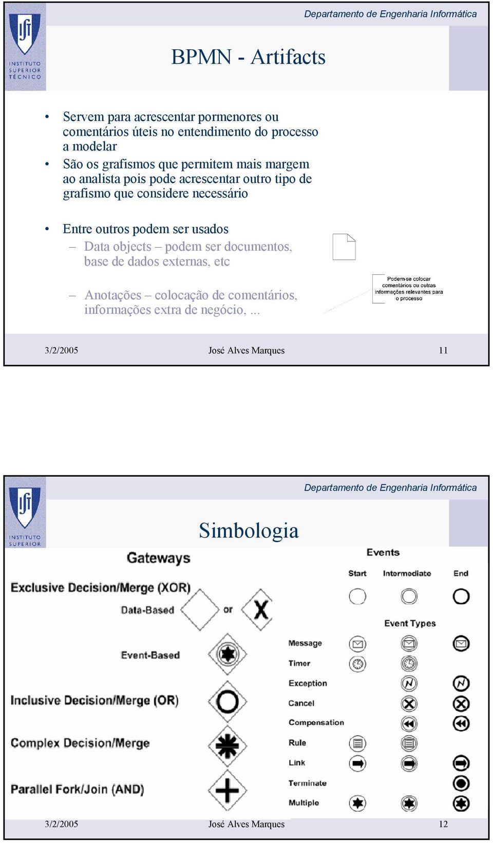 Entre outros podem ser usados Data objects podem ser documentos, base de dados externas, etc Anotações colocação de