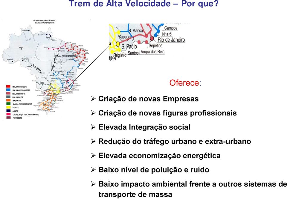 Elevada Integração social Redução do tráfego urbano e extra-urbano Elevada