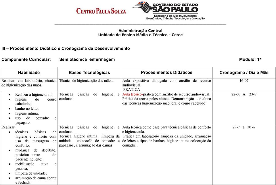 cabeludo; banho no leito; higiene íntima; uso de comadre e papagaio. Realizar: Técnicas básicas de higiene e técnicas básicas de conforto.