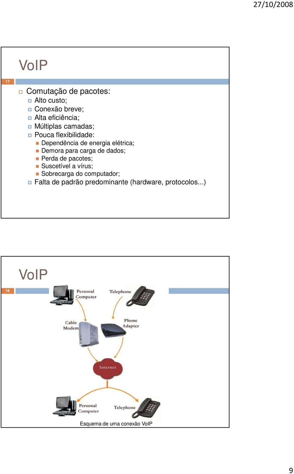 para carga de dados; Perda de pacotes; Suscetível a vírus; Sobrecarga do