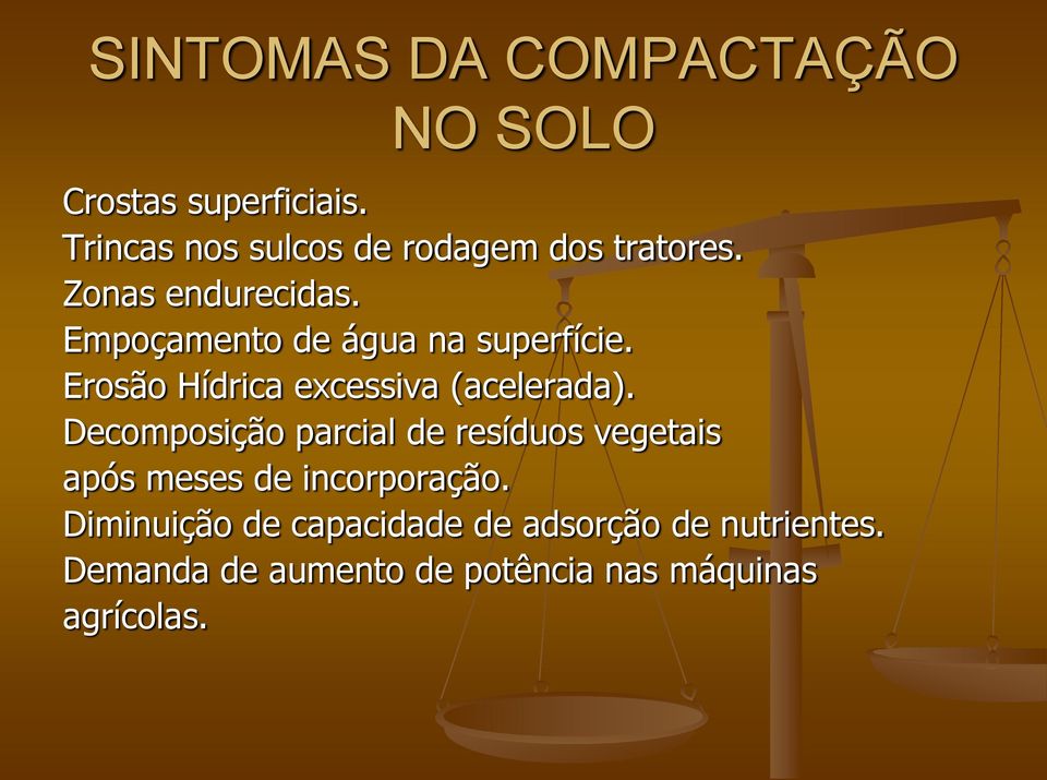 Empoçamento de água na superfície. Erosão Hídrica excessiva (acelerada).