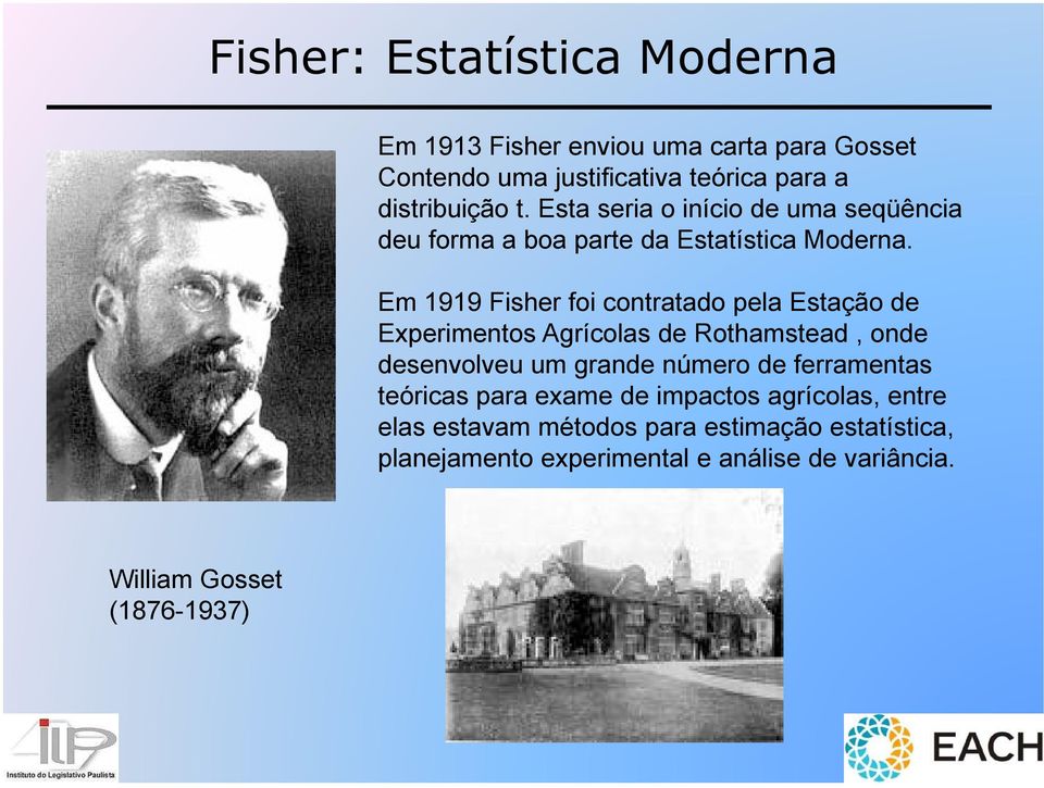 Em 1919 Fisher foi contratado pela Estação de Experimentos Agrícolas de Rothamstead, onde desenvolveu um grande número de