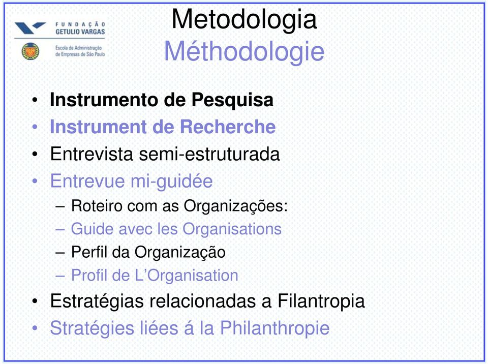 Organizações: Guide avec les Organisations Perfil da Organização Profil de
