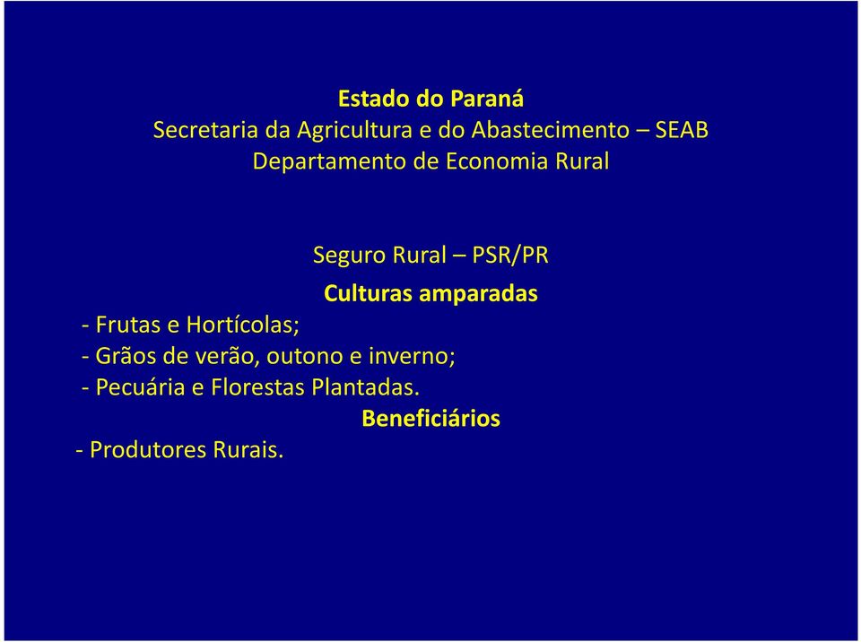 amparadas - Frutas e Hortícolas; - Grãos de verão, outono e