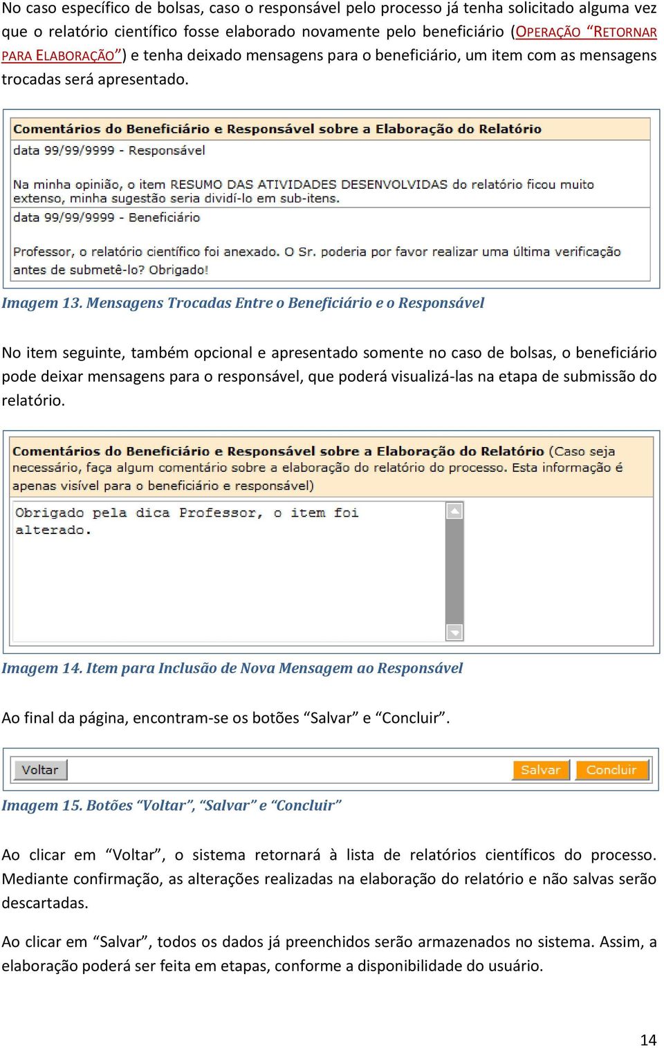 Mensagens Trocadas Entre o Beneficiário e o Responsável No item seguinte, também opcional e apresentado somente no caso de bolsas, o beneficiário pode deixar mensagens para o responsável, que poderá