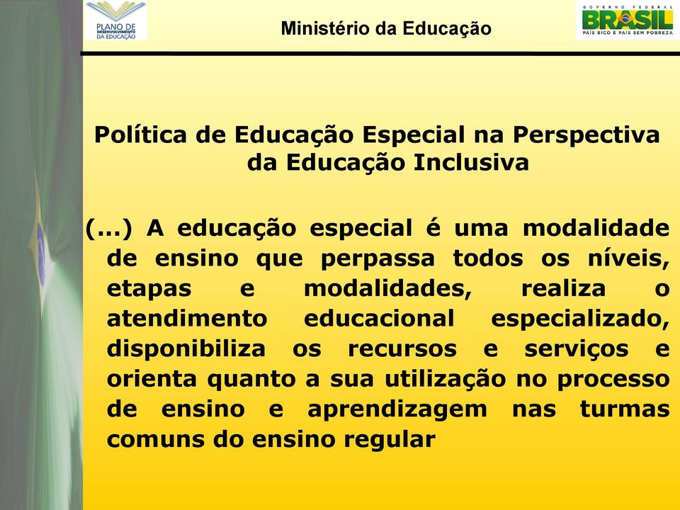 modalidades, realiza o atendimento educacional especializado, disponibiliza os recursos e