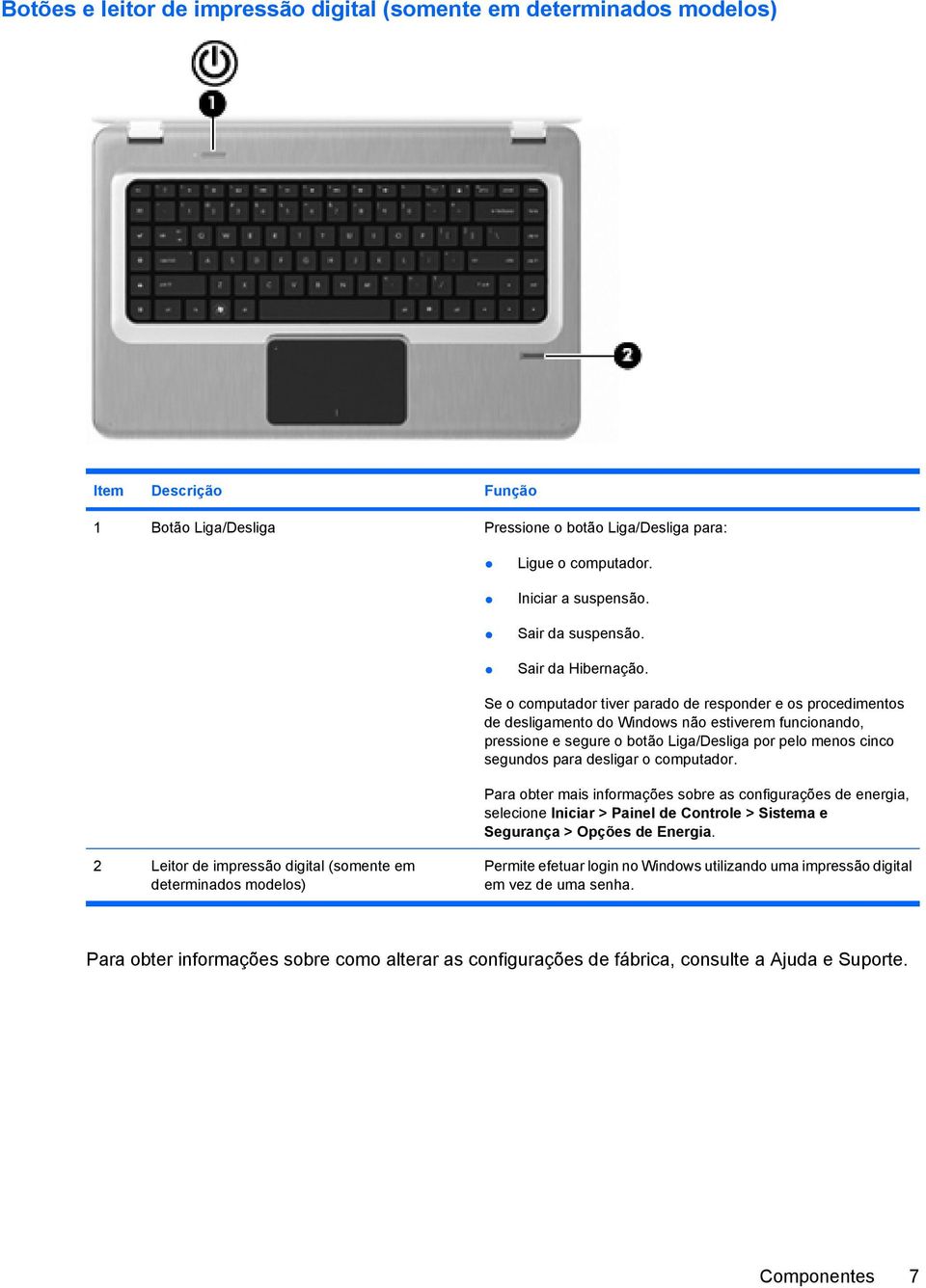 Se o computador tiver parado de responder e os procedimentos de desligamento do Windows não estiverem funcionando, pressione e segure o botão Liga/Desliga por pelo menos cinco segundos para desligar