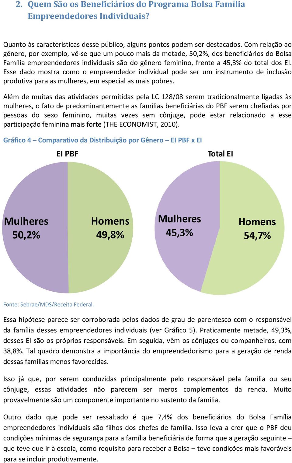 Esse dado mostra como o empreendedor individual pode ser um instrumento de inclusão produtiva para as mulheres, em especial as mais pobres.