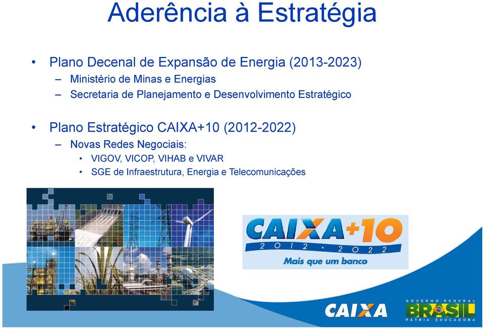 Desenvolvimento Estratégico Plano Estratégico CAIXA+10 (2012-2022) Novas