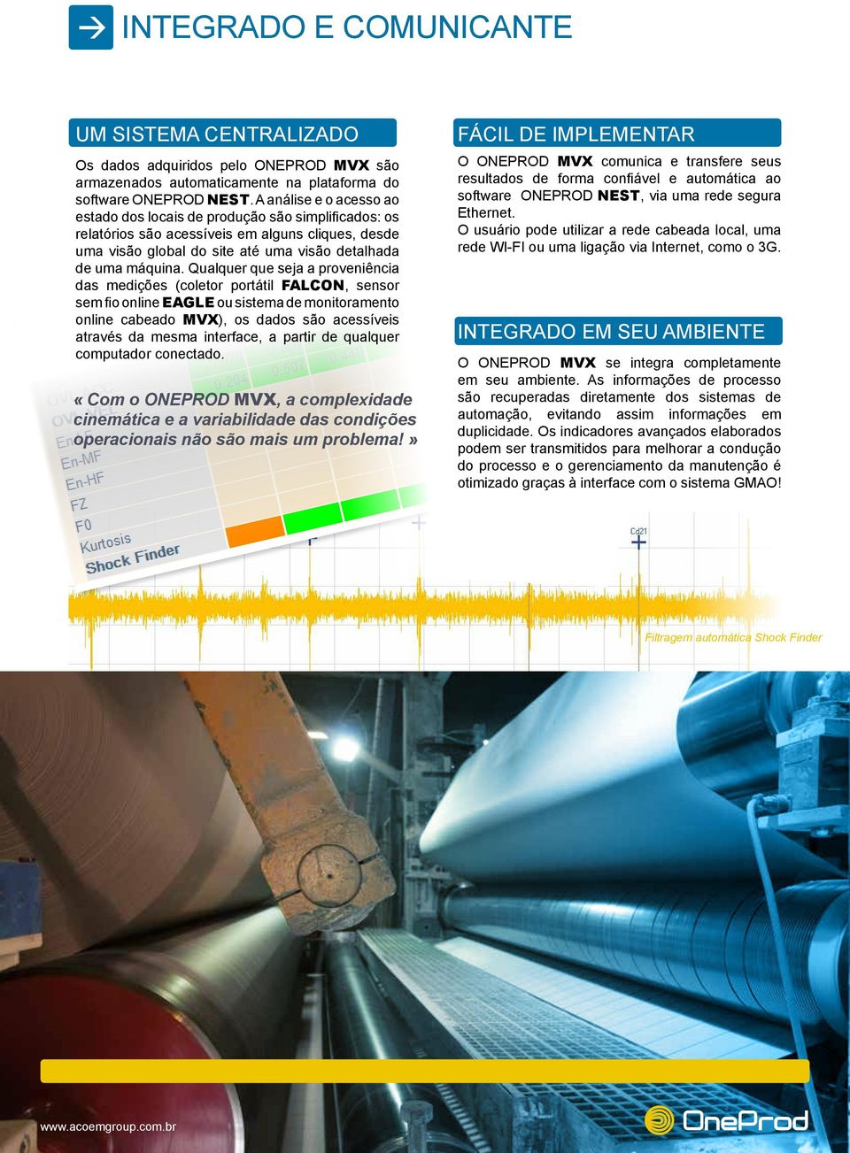 Qualquer que seja a proveniência das medições (coletor portátil FALCON, sensor sem fio online EAGLE ou sistema de monitoramento online cabeado MVX), os dados são acessíveis através da mesma