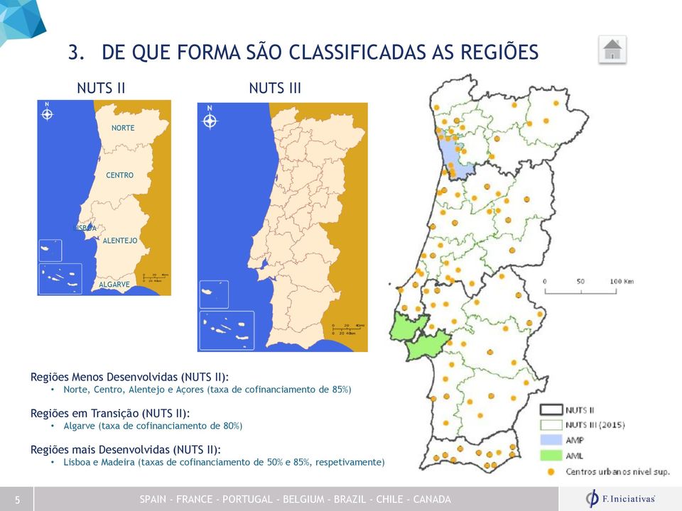 cofinanciamento de 85%) Regiões em Transição (NUTS II): Algarve (taxa de cofinanciamento de 80%)