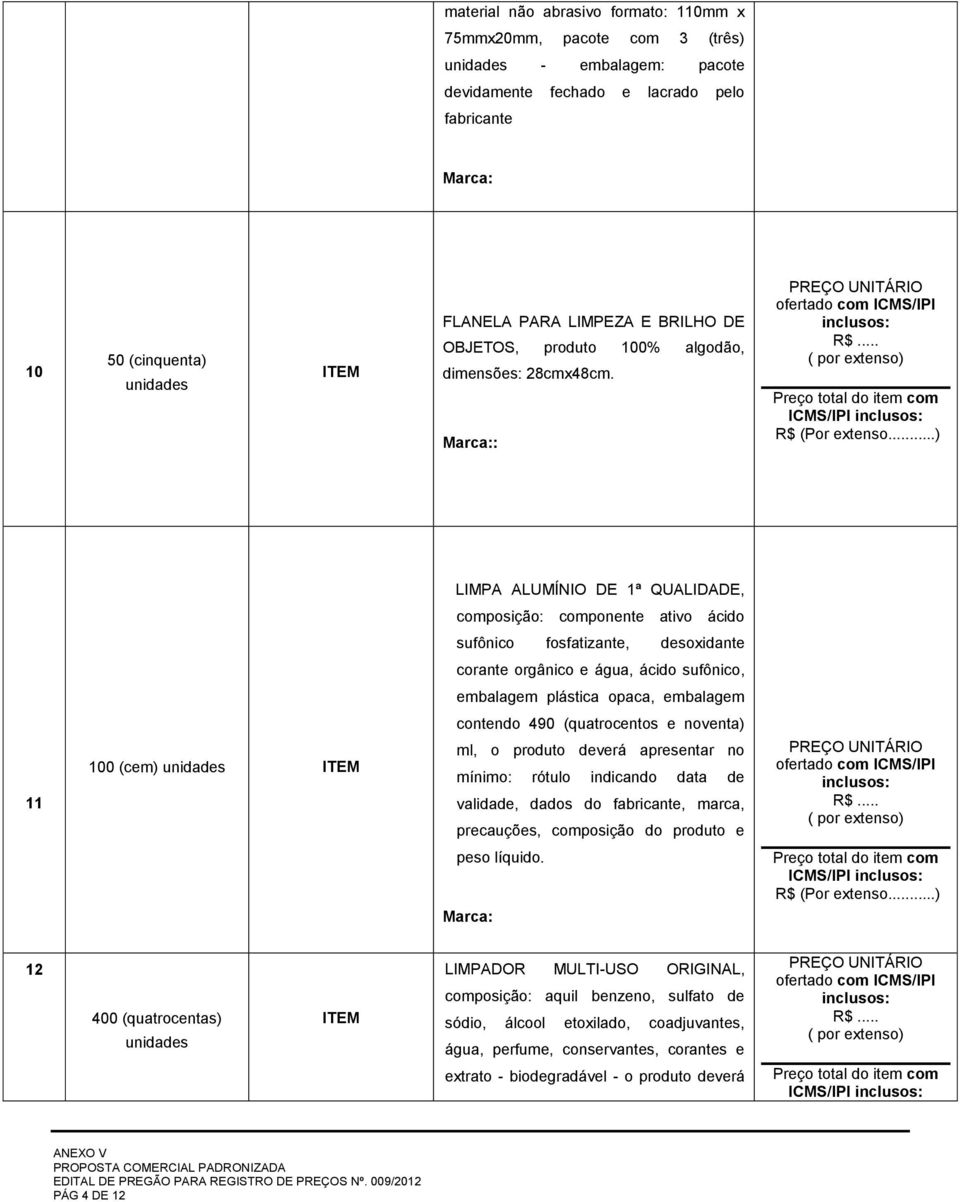 : LIMPA ALUMÍNIO DE 1ª QUALIDADE, composição: componente ativo ácido sufônico fosfatizante, desoxidante corante orgânico e água, ácido sufônico, embalagem plástica opaca, embalagem 11 100 (cem)