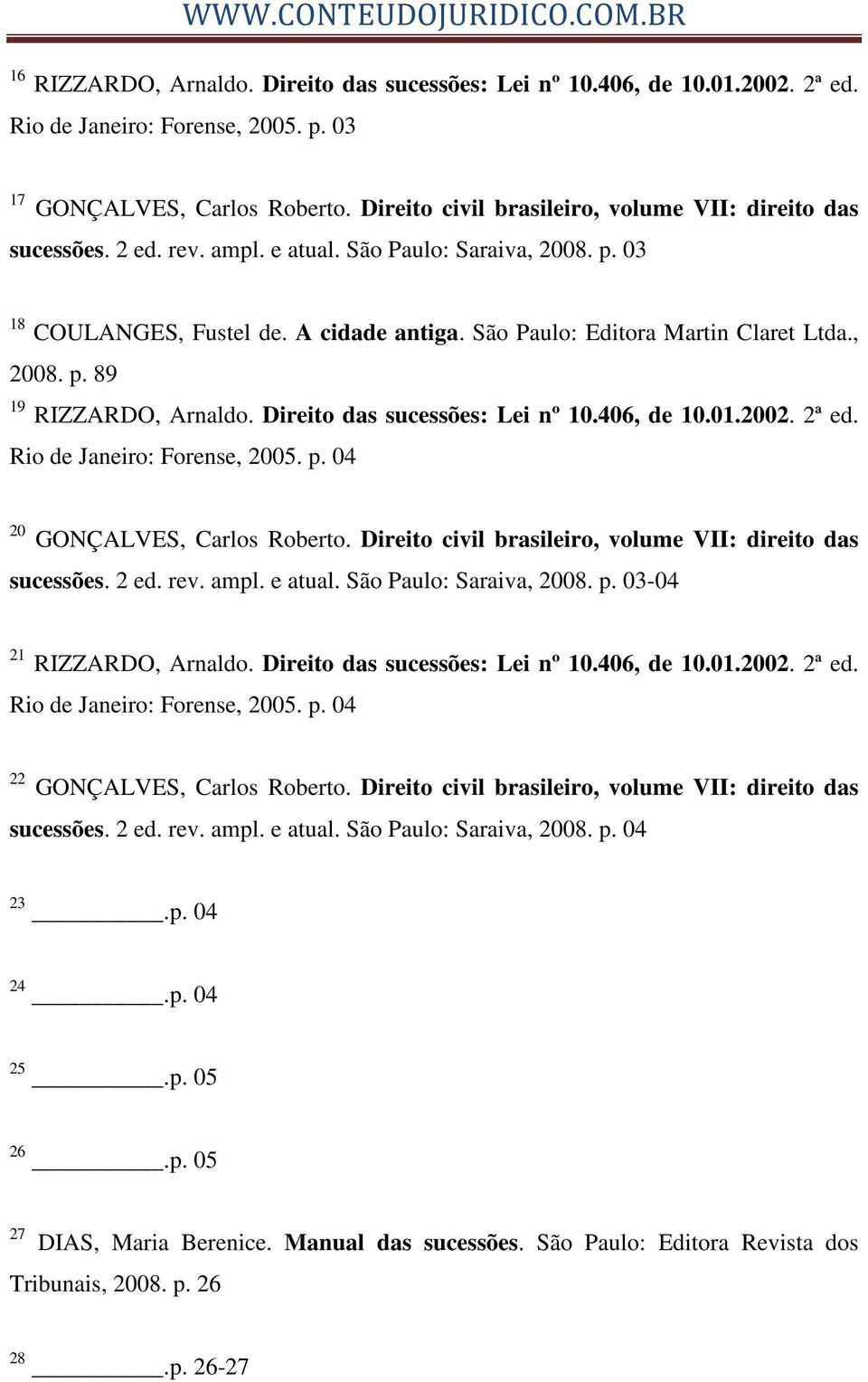 , 2008. p. 89 19 RIZZARDO, Arnaldo. Direito das sucessões: Lei nº 10.406, de 10.01.2002. 2ª ed. Rio de Janeiro: Forense, 2005. p. 04 20 GONÇALVES, Carlos Roberto.