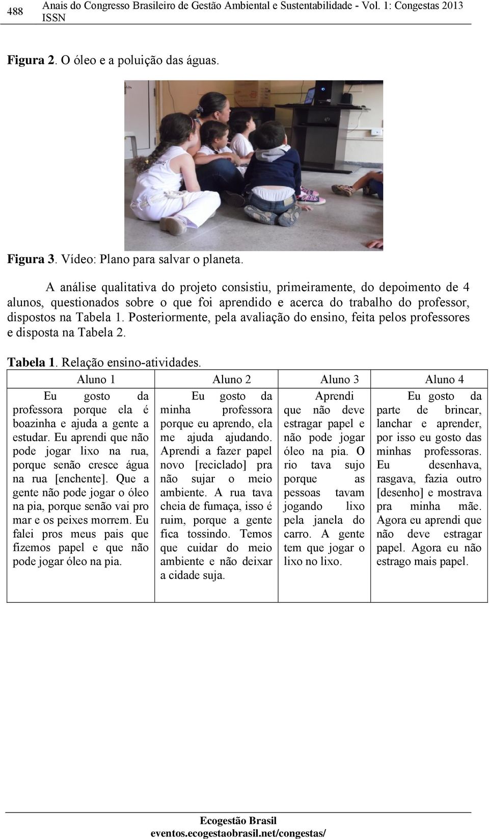 Posteriormente, pela avaliação do ensino, feita pelos professores e disposta na Tabela 2. Tabela 1. Relação ensino-atividades.