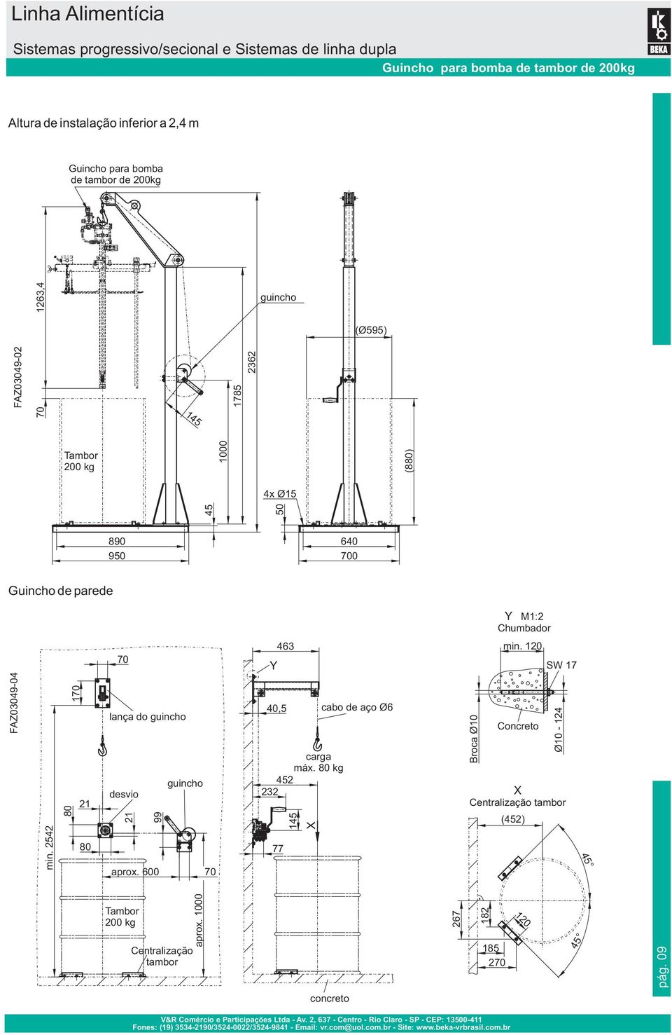 Chumbador 70 Y 463 min. 120 SW 17 FAZ03049-04 min. 2542 80 170 21 80 lança do guincho guincho desvio 21 99 aprox. 600 70 40,5 carga máx.
