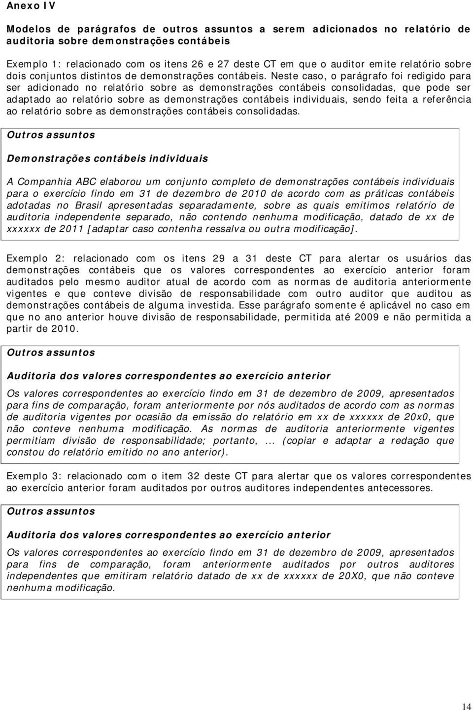 Neste caso, o parágrafo foi redigido para ser adicionado no relatório sobre as demonstrações contábeis consolidadas, que pode ser adaptado ao relatório sobre as demonstrações contábeis individuais,