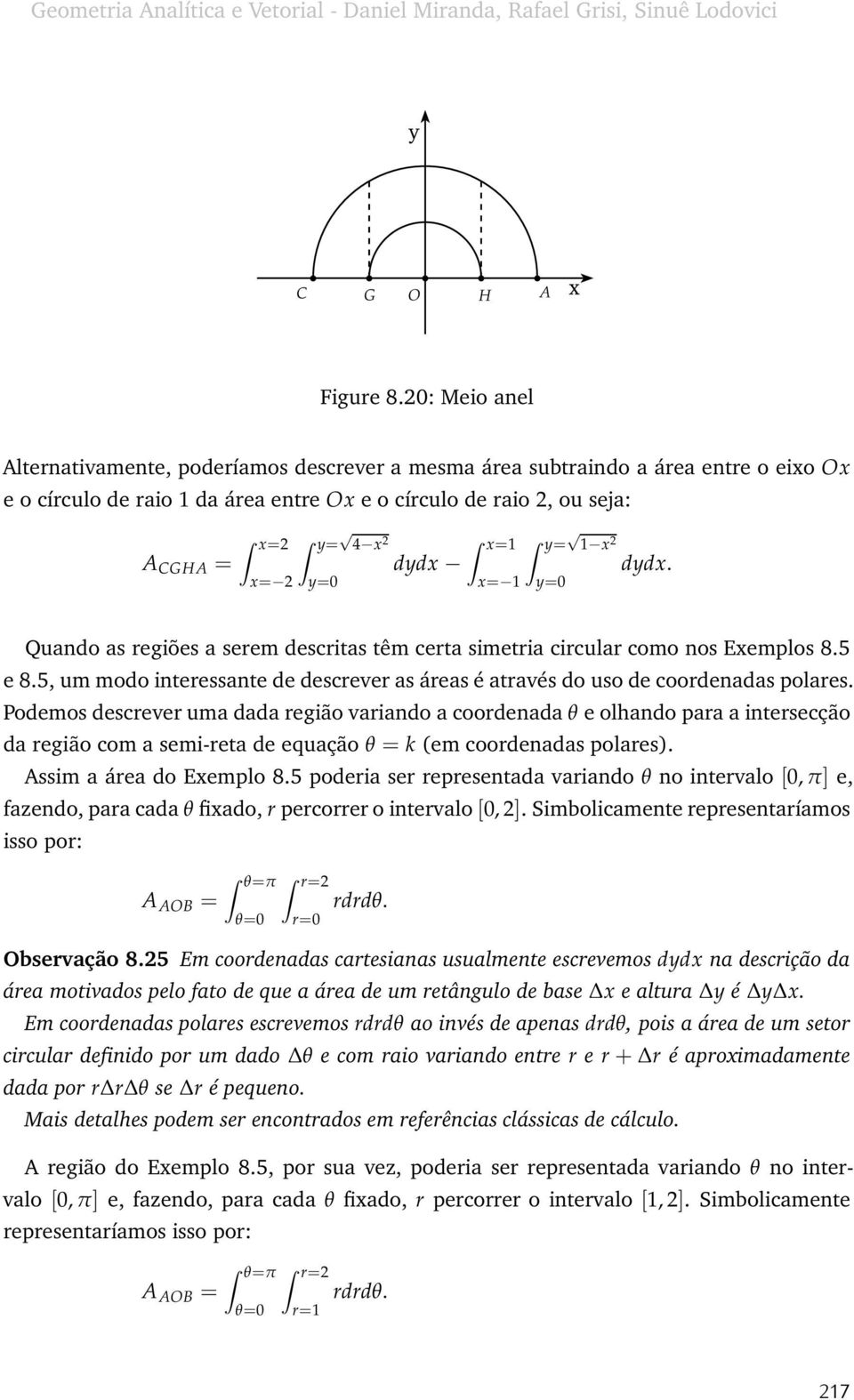 ddx ddx. x= 1 = Quando as regiões a serem descritas têm certa simetria circular como nos Exemplos 8.5 e 8.5, um modo interessante de descrever as áreas é através do uso de coordenadas polares.