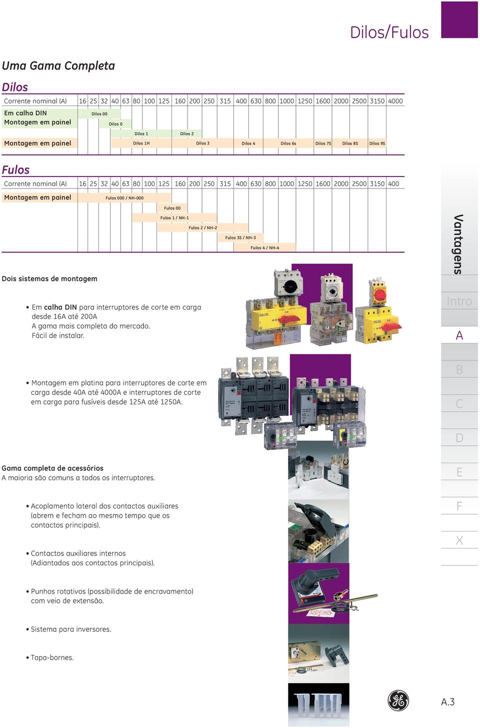 ulos 00 ois sistemas de montagem ulos / NH- ulos 2 / NH-2 ulos 3S / NH-3 ulos 4 / NH-4 Vantagens m calha IN para interruptores de corte em carga desde 6 até 200 gama mais completa do mercado.