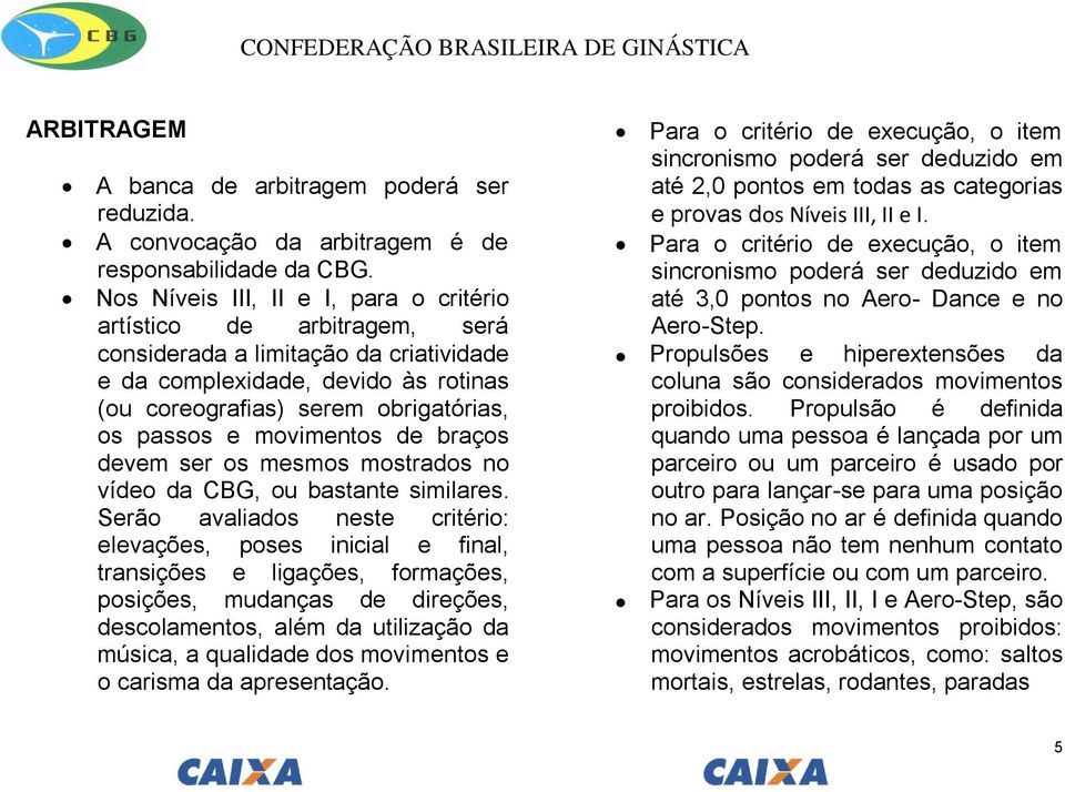 movimentos de braços devem ser os mesmos mostrados no vídeo da CBG, ou bastante similares.