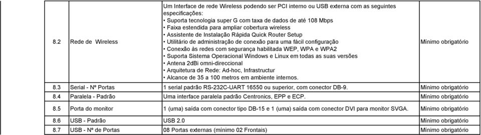 WPA e WPA2 Suporta Sistema Operacional Windows e Linux em todas as suas versões Antena 2dBi omni-direccional Arquitetura de Rede: Ad-hoc, Infrastructur Alcance de 35 a 100 metros em ambiente internos.