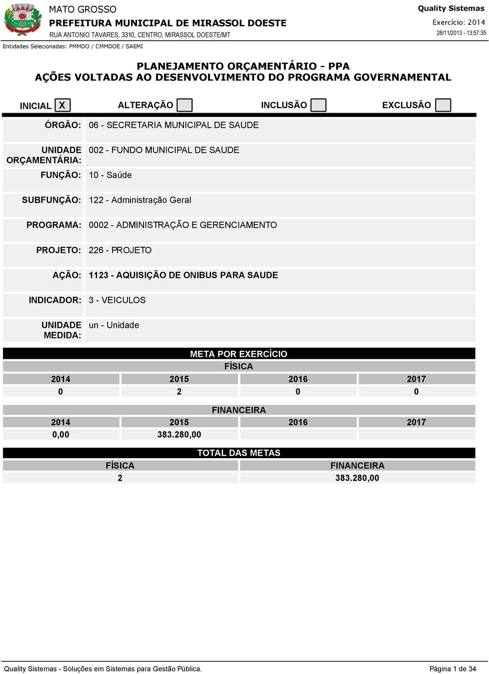 22 - Administração Geral PROGRAMA: 2 - ADMINISTRAÇÃO E GERENCIAMENTO PROJETO: 226 - PROJETO