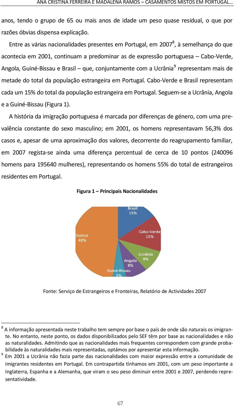 que, conjuntamente com a Ucrânia 9 representam mais de metade do total da população estrangeira em Portugal. Cabo-Verde e Brasil representam cada um 15% do total da população estrangeira em Portugal.