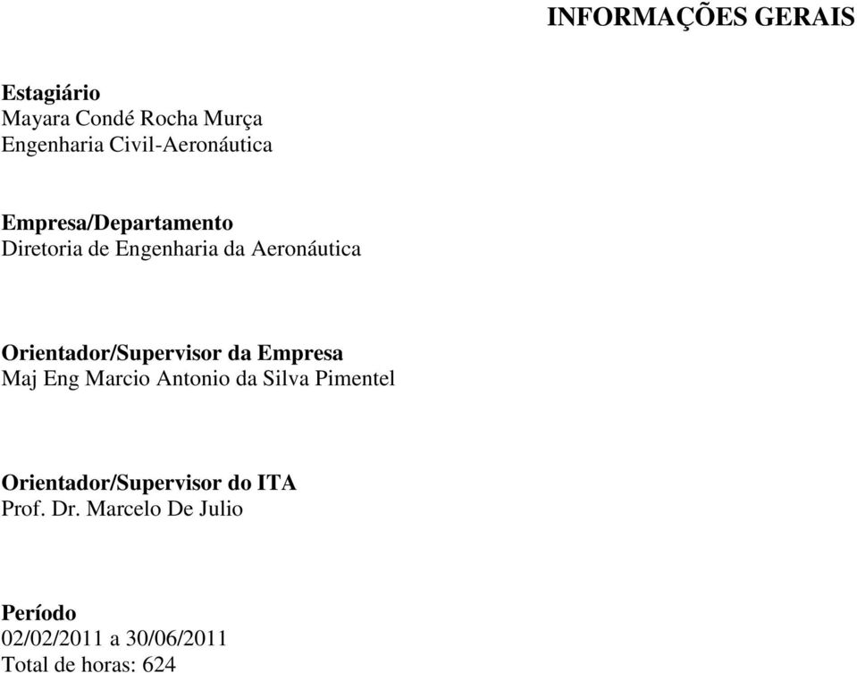 Orientador/Supervisor da Empresa Maj Eng Marcio Antonio da Silva Pimentel