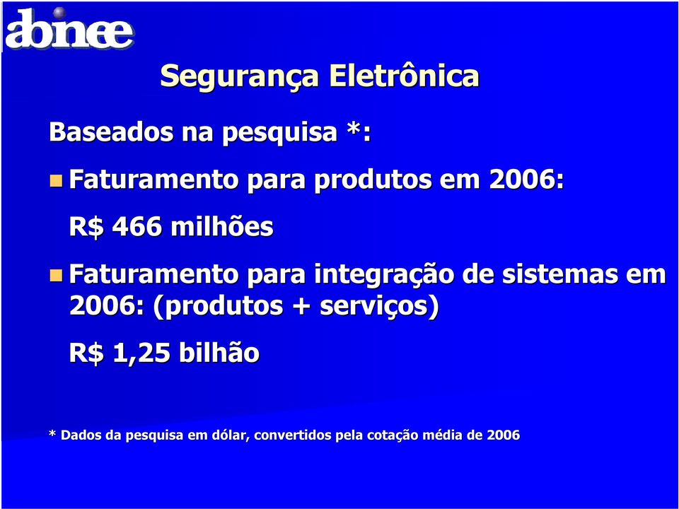 sistemas em 2006: (produtos + serviços) R$ 1,25 bilhão * Dados