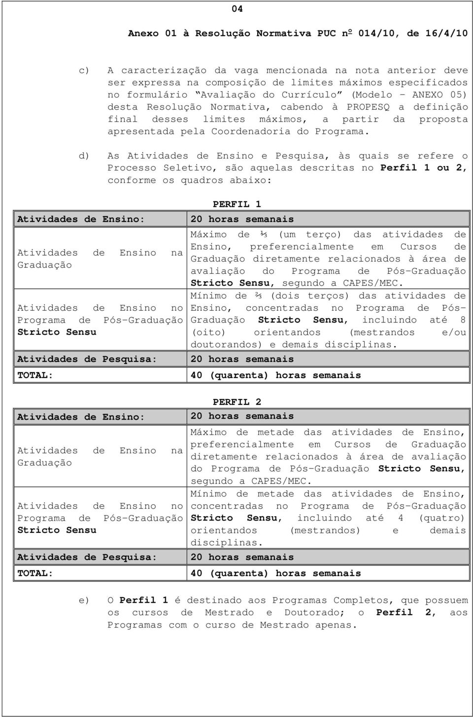 d) As Atividades de Ensino e Pesquisa, às quais se refere o Processo Seletivo, são aquelas descritas no Perfil 1 ou 2, conforme os quadros abaixo: Atividades de Ensino: Atividades de Ensino na