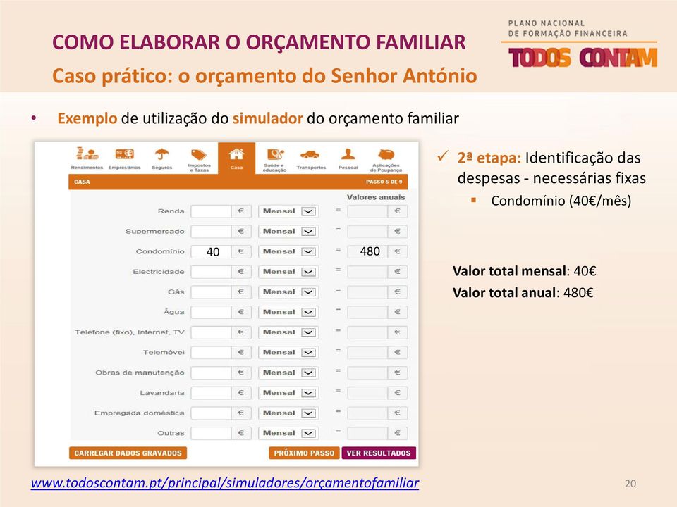 necessárias fixas Condomínio (40 /mês) 40 480 Valor total mensal: 40