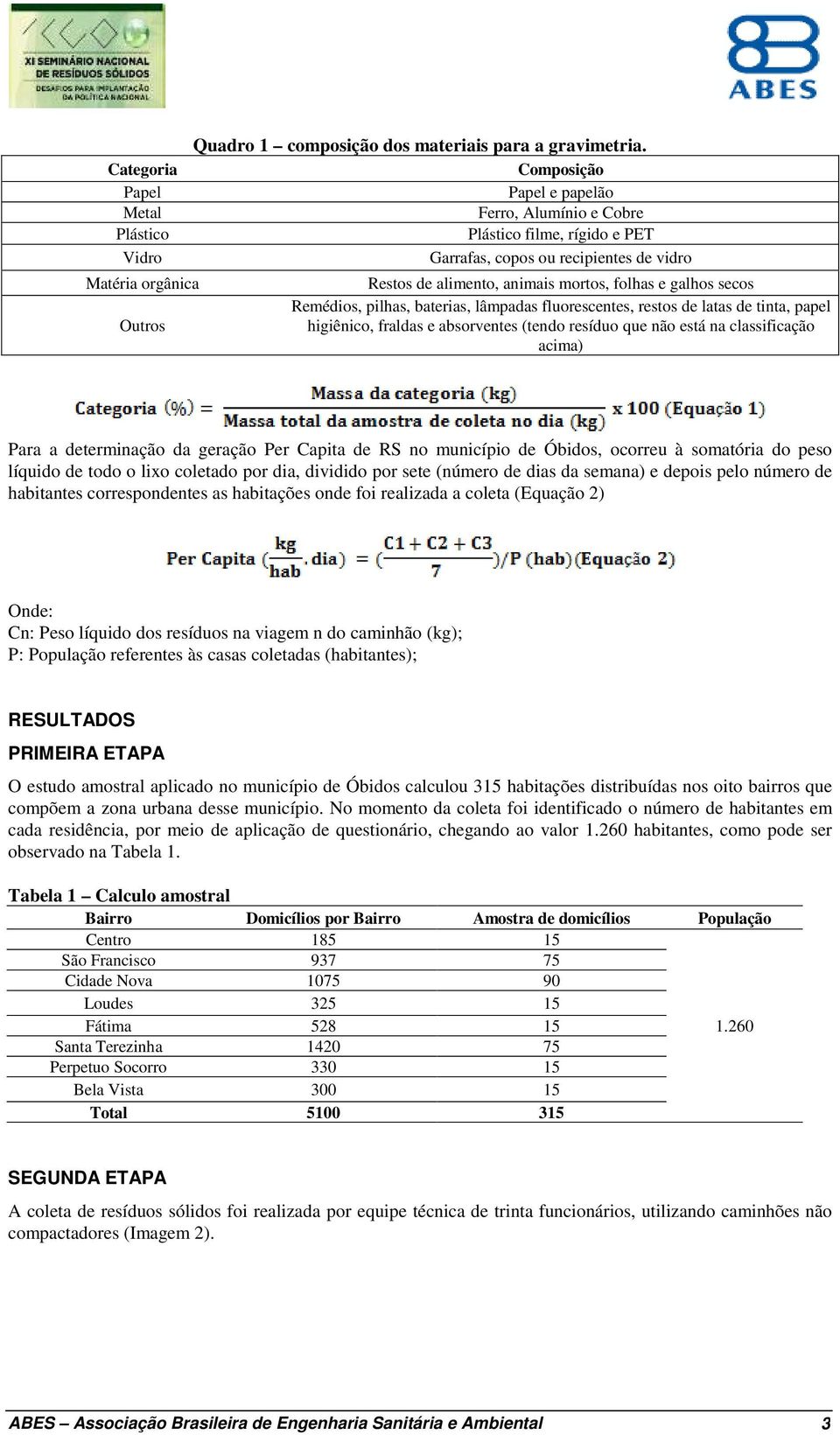 baterias, lâmpadas fluorescentes, restos de latas de tinta, papel higiênico, fraldas e absorventes (tendo resíduo que não está na classificação acima) Para a determinação da geração Per Capita de RS