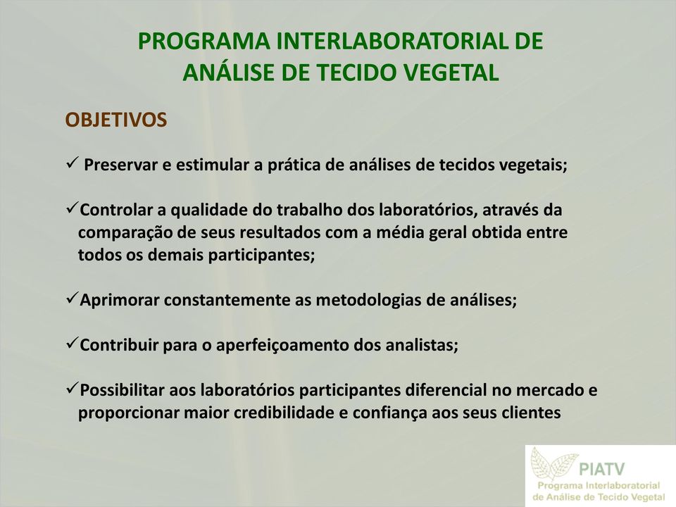 entre todos os demais participantes; Aprimorar constantemente as metodologias de análises; Contribuir para o aperfeiçoamento dos