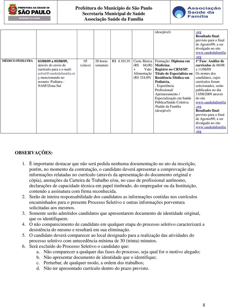 . Experiência Profissional/ Pública/Saúde Coletiva OBSERVAÇÔES: 1.