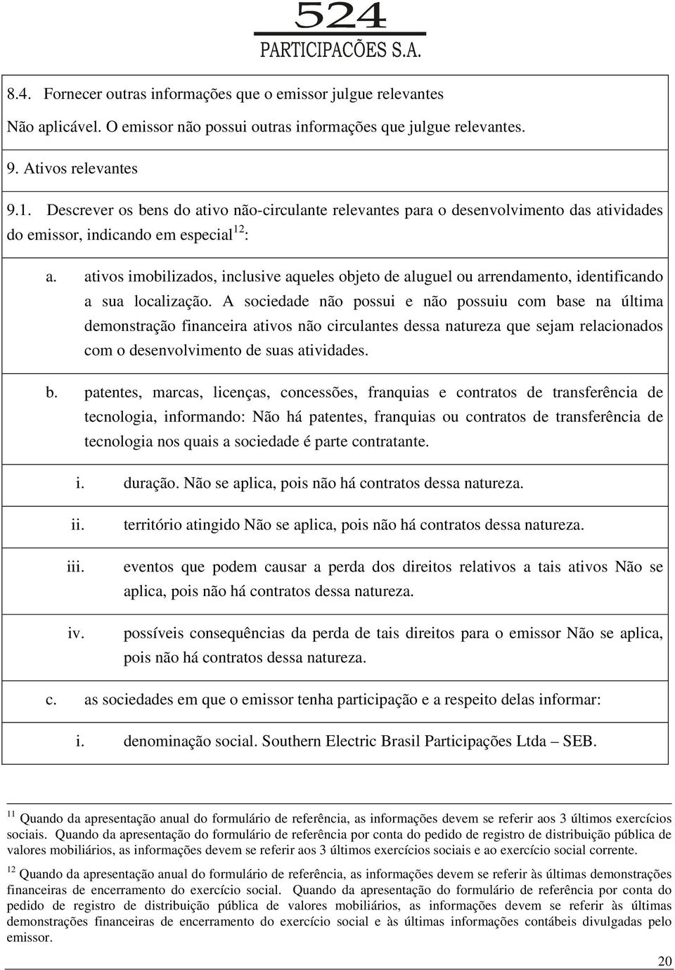 ativos imobilizados, inclusive aqueles objeto de aluguel ou arrendamento, identificando a sua localização.