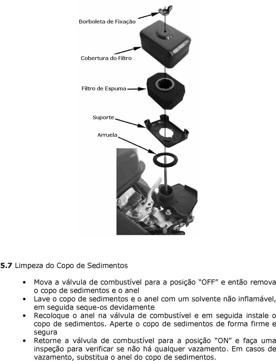 e em seguida instale o copo de sedimentos.