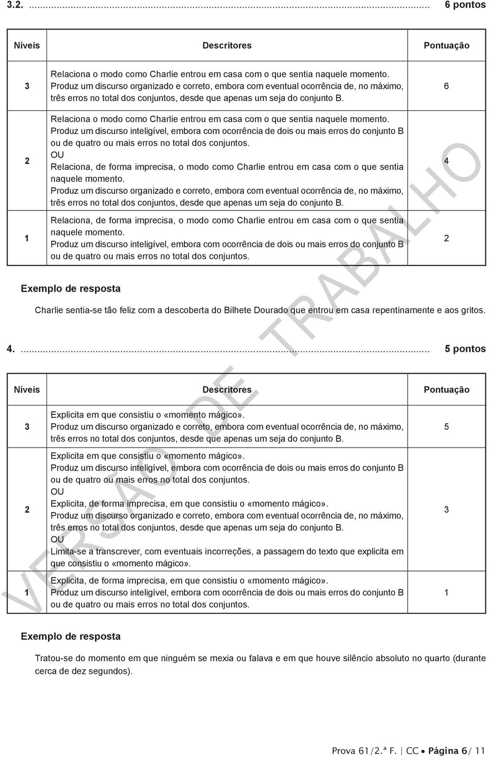 xemplo de resposta Charlie sentia-se tão feliz com a descoberta do Bilhete Dourado que entrou em casa repentinamente e aos gritos. 4.