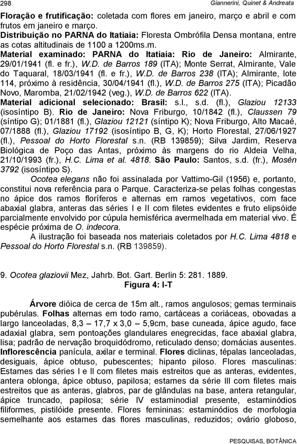 e fr.), W.D. de Barros 189 (ITA); Monte Serrat, Almirante, Vale do Taquaral, 18/03/1941 (fl. e fr.), W.D. de Barros 238 (ITA); Almirante, lote 114, próximo à residência, 30/04/1941 (fl.), W.D. de Barros 275 (ITA); Picadão Novo, Maromba, 21/02/1942 (veg.