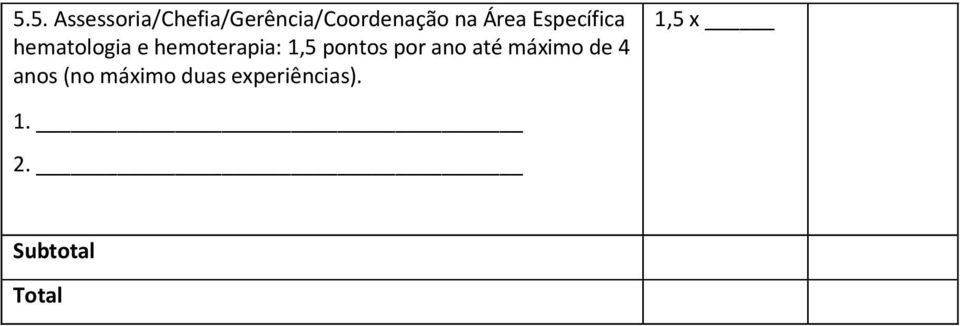 1,5 pontos por ano até máximo de 4 anos (no