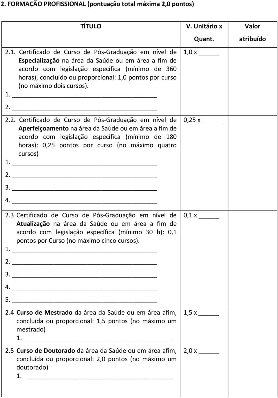 curso (no máximo dois cursos). 2.