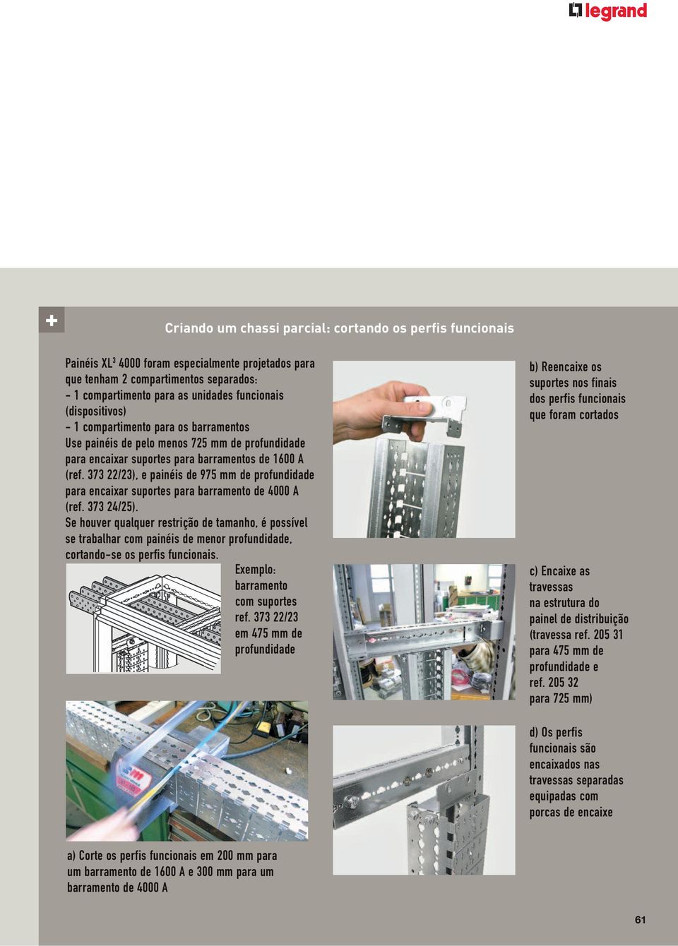 373 22/23), e painéis de 975 mm de profundidade para encaixar suportes para barramento de 4000 A (ref. 373 24/25).