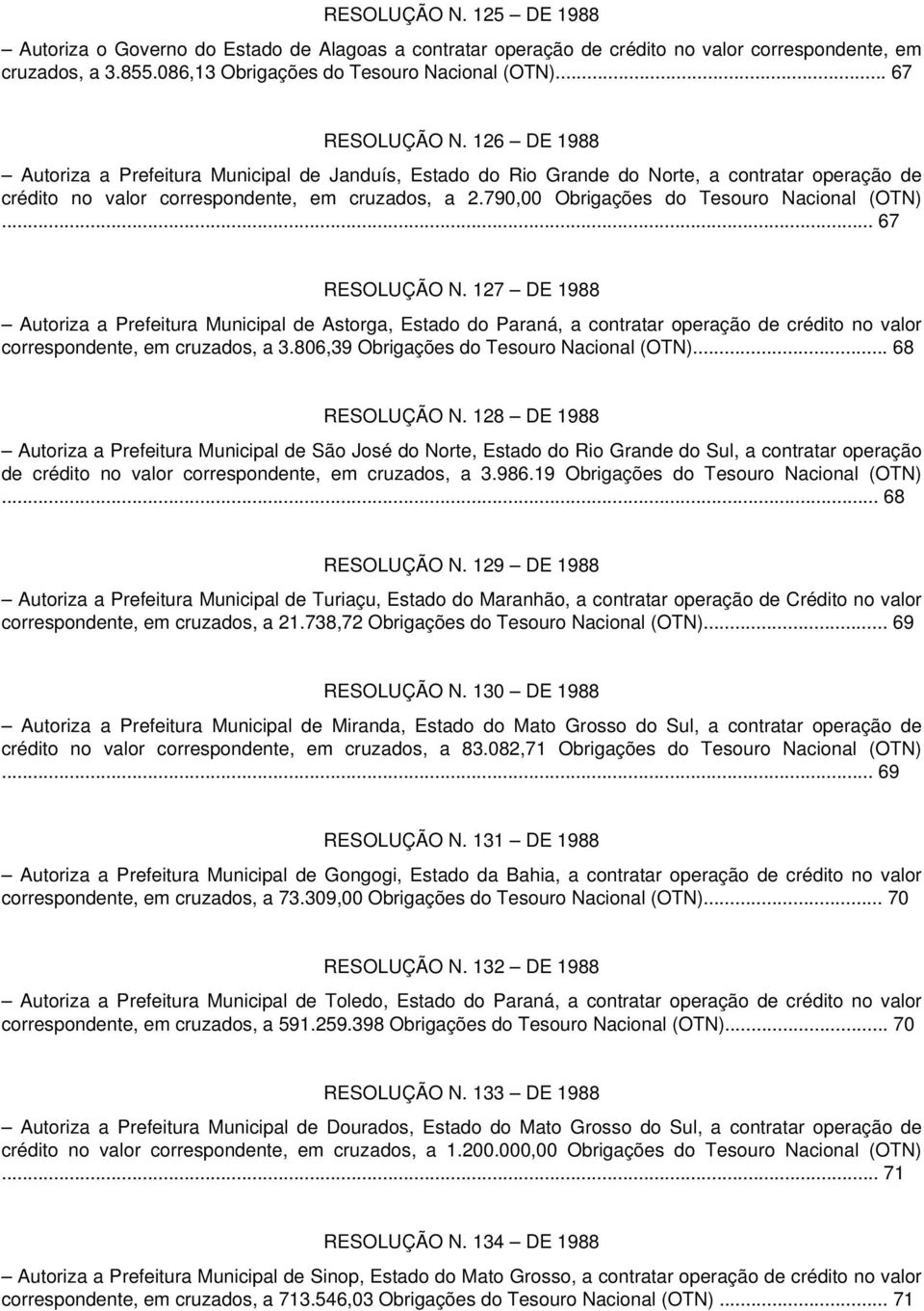 790,00 Obrigações do Tesouro Nacional (OTN)... 67 RESOLUÇÃO N.