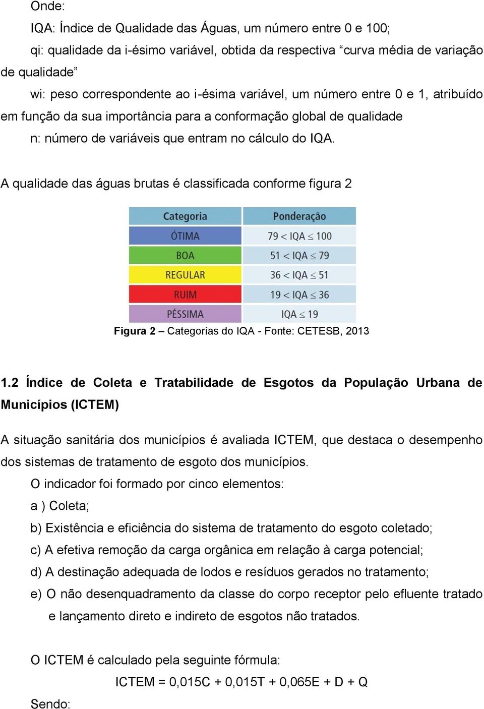 A qualidade das águas brutas é classificada conforme figura 2 Figura 2 Categorias do IQA - Fonte: CETESB, 2013 1.
